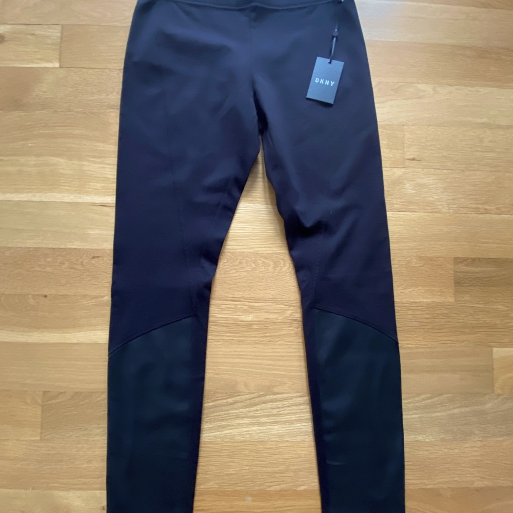 DKNY - woman’s leggings, black with faux leather. Size M